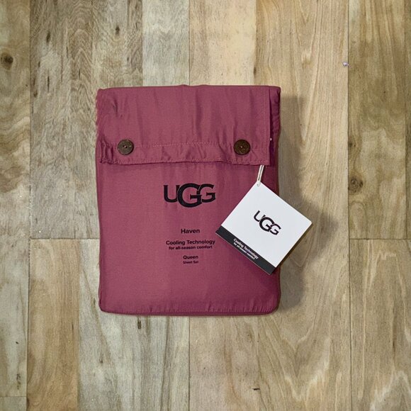 UGG Haven Queen Deco Rose Sheets Sheet Set 1 Fitted 1 Flat 2 Pillowcases Maroon - Picture 8 of 9